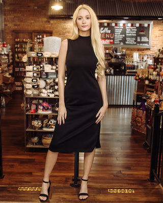 Casual Couture Mock Neck Dress in Black