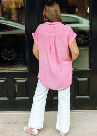 Happy Energy Button Down Top in Pink