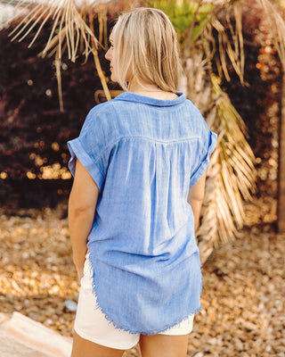 Happy Energy Button Down Top in Blue