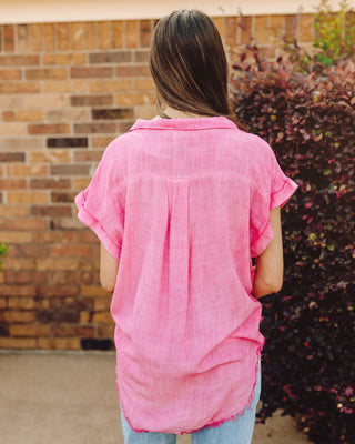 Happy Energy Button Down Top in Pink