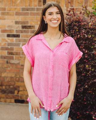 Happy Energy Button Down Top in Pink