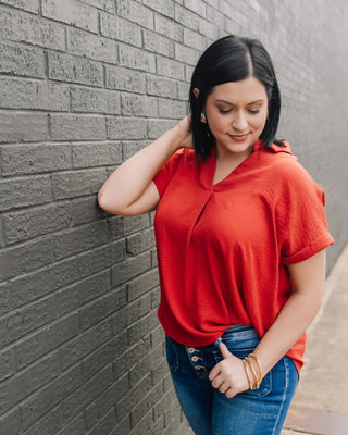 Sweet Perspective Woven Top in Brick