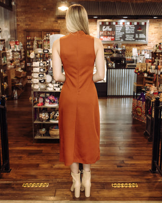 Casual Couture Mock Neck Dress in Rust